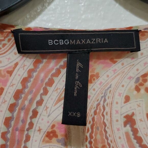 BCBGMaxAzria 100% Silk Cerise Pink Clay Combo Sheer Blouse Size XXS - Picture 11 of 13